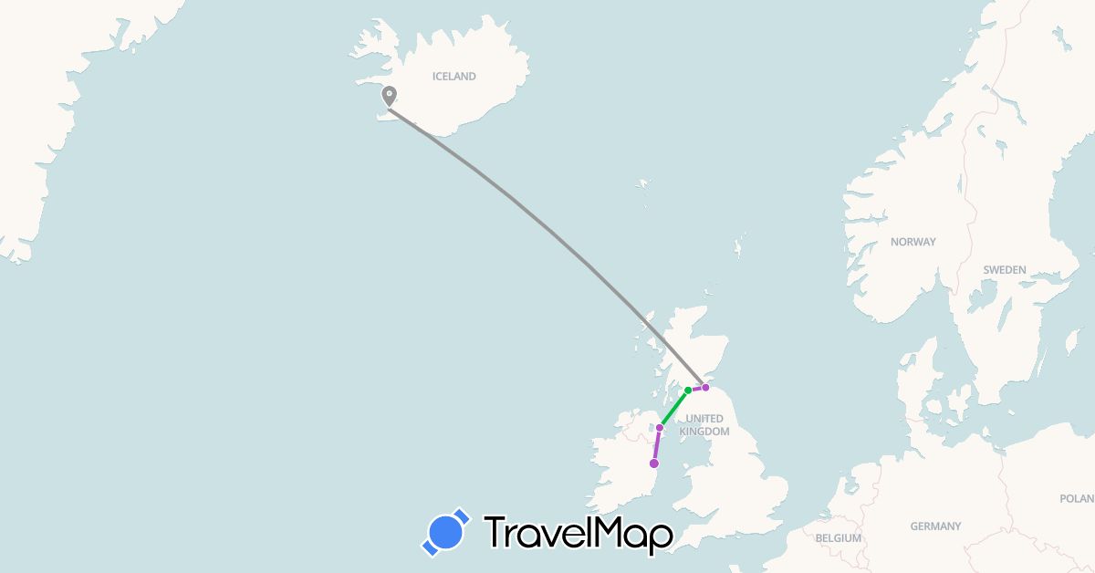 TravelMap itinerary: driving, bus, plane, train in United Kingdom, Ireland, Iceland (Europe)